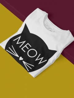 TRICOU MEOW CLASIC ALB DETALIU