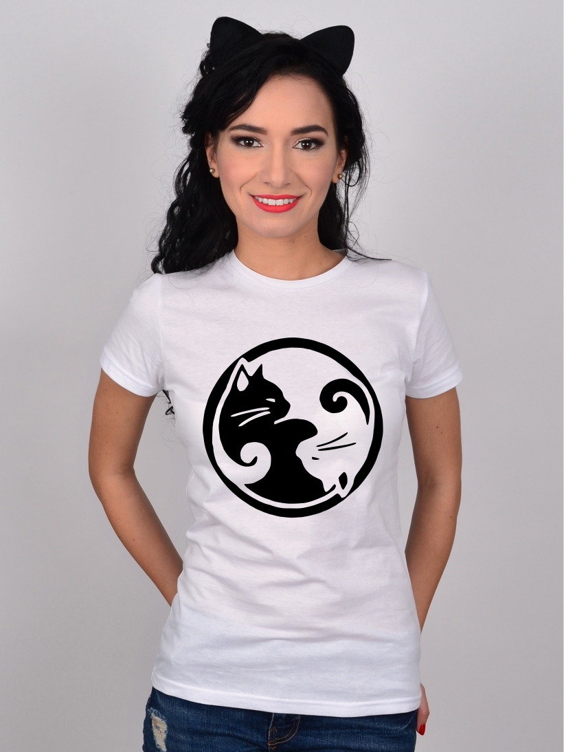 Tricou Alb Yin&Yang Cats MEOW