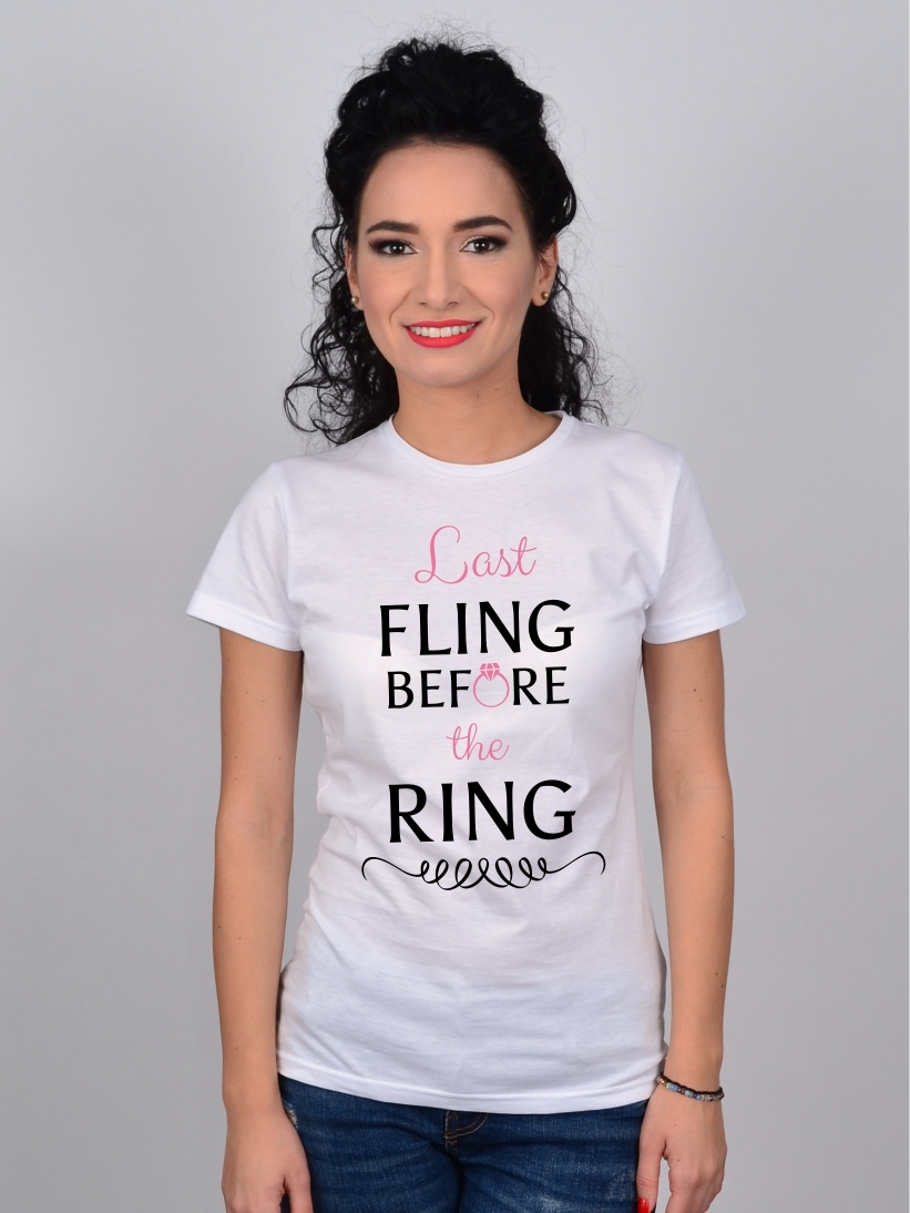 Tricou Petrecerea Burlacitelor Alb Last Fling Before The Ring