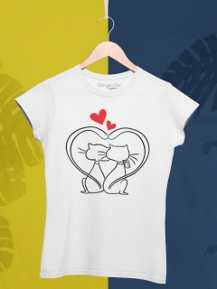 TRICOU ALB PISICI INDRAGOSTITE DETALIU 2