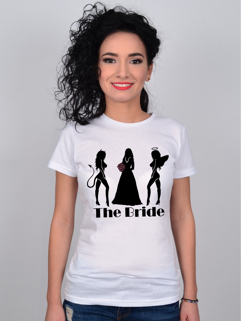 Tricou Burlacite Alb The Bride, Devil & Angel Friends