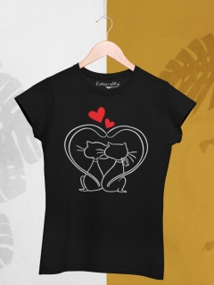 TRICOU NEGRU CU PISICI INDRAGOSTITE DETALIU 2