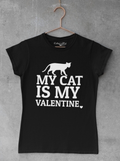 TRICOU NEGRU MY CAT IS MY VALENTINE DETALIU 2