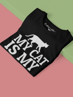 TRICOU NEGRU MY CAT IS MY VALENTINE DETALIU