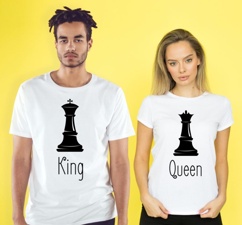 Tricouri Cuplu King & Queen Alb