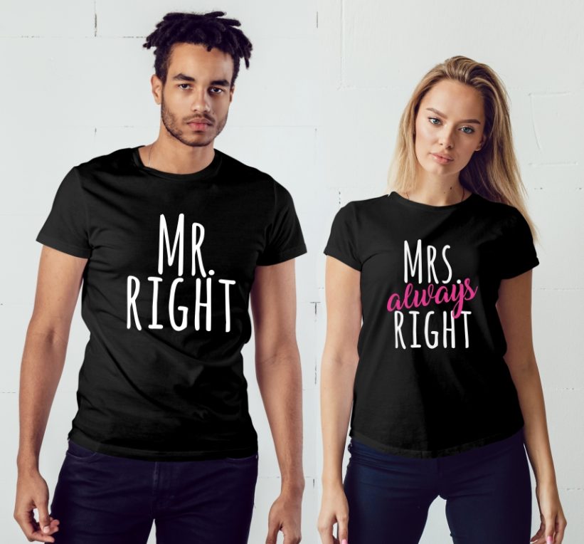 Tricouri Cuplu Mr. si Mrs. Right Negru