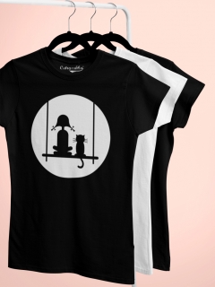 TRICOU FETITA CU PISICA NEGRU DETALIU 2