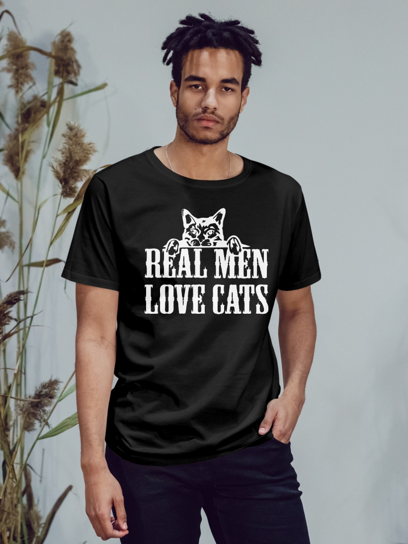 Tricou Barbati Negru Real Men Love Cats