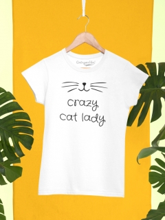 TRICOU CRAZY CAT LADY ALB V1 DETALIU 2