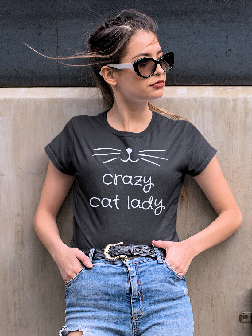 Tricou Negru Crazy Cat Lady