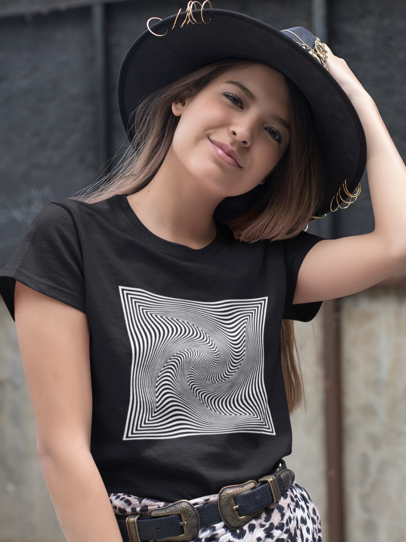 Tricou Negru Iluzie Optica Patrata