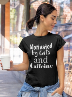 TRICOU MOTIVATED BY CATS AND CAFFEINE NEGRU