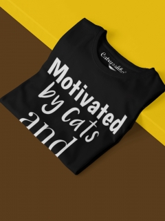 TRICOU MOTIVATED BY CATS AND CAFFEINE NEGRU DETALIU