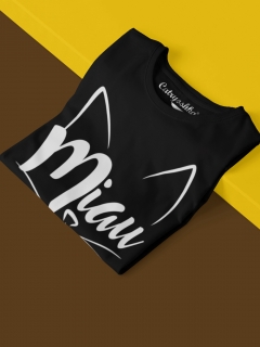 TRICOU CU PISICI MIAU NEGRU CU ALB DETALIU