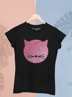 TRICOU CU PISICI MEOW GLITTER ROSE GOLD DETALIU 2