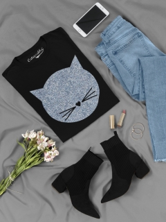 TRICOU MEOW GLITTER DETALIU