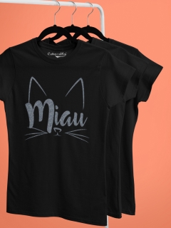 TRICOU MIAU NEGRU CU GLITTER DETALIU