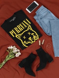 TRICOU CU PISICI PURRVANA NEGRU DETALIU 2