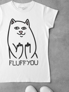 TRICOU CU PISICI FLUFF YOU ALB DETALIU 2