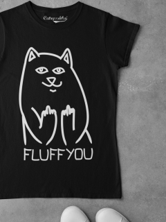 TRICOU CU PISICI FLUFF YOU NEGRU DETALIU 2