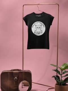 TRICOU THIS IS MY HAPPY FACE NEGRU DETALIU 2