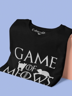 TRICOU CU PISICI GAME OF MEOWS NEGRU DETALIU 2