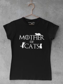 TRICOU CU PISICI MOTHER OF CATS NEGRU DETALIU