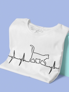 TRICOU CU PISICI CAT PULSE ALB DETALIU