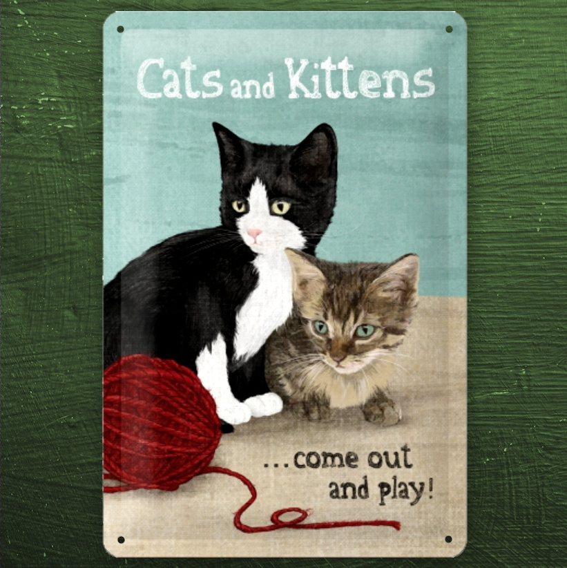 Placa Metalica Mare cu Pisici Cats and Kittens