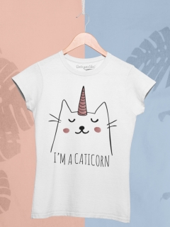 TRICOU CU PISICI IM A CATICORN ALB DETALIU 2