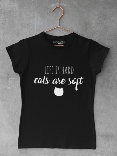 TRICOU CU PISICI LIFE IS HARD CATS ARE SOFT DETALIU 2