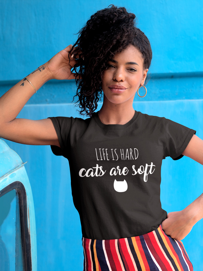 Tricou Negru Life is Hard, Cats Are Soft