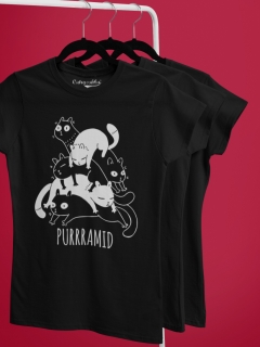 TRICOU CU PISICI PURRAMID NEGRU DETALIU