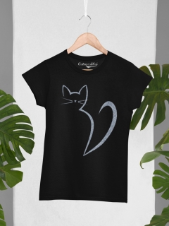 TRICOU PISICA SILUETA GLITTER DETALIU 2