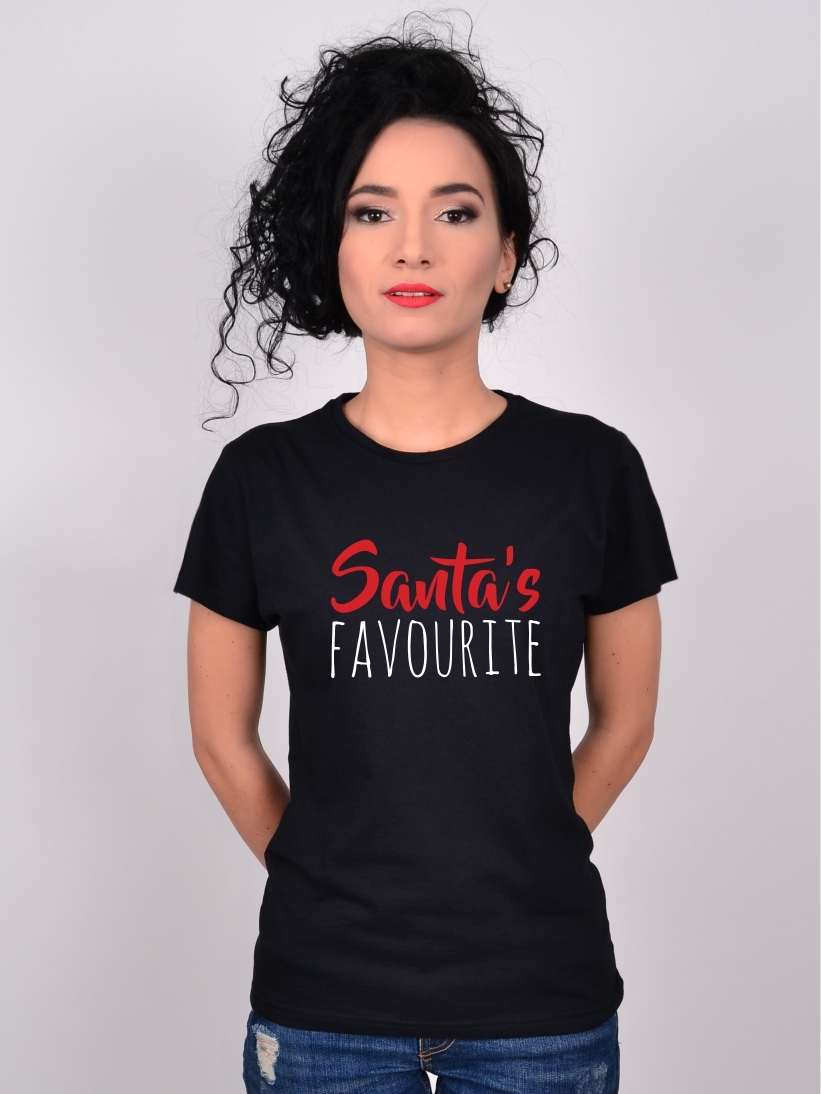 Tricou Negru Mesaj de Craciun Santa's Favourite