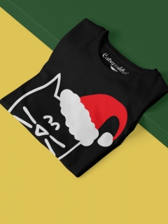 TRICOU MEOWY CHRISTMAS NEGRU DETALIU