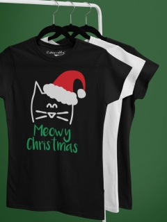 TRICOU MEOWY CHRISTMAS NEGRU DETALIU DETALIU
