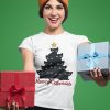 TRICOU MERRY CATMAS ALB GLITTER