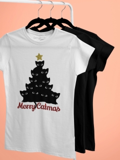 TRICOU MERRY CATMAS ALB GLITTER DETALIU 2