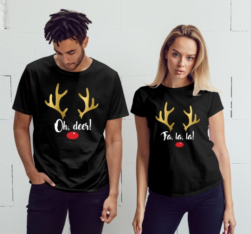 Tricouri Cuplu Craciun cu Reni Oh, Deer!