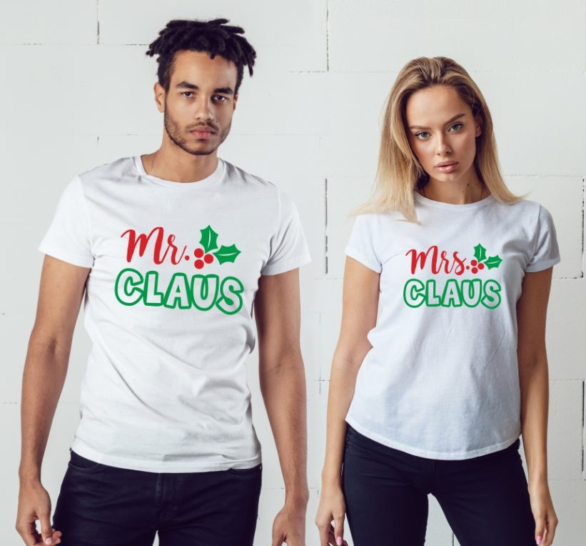 Tricouri Cuplu cu Mesaj Mr. Claus & Mrs. Claus