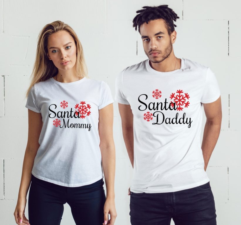 Tricouri Cuplu cu Mesaj Santa Daddy & Santa Mommy