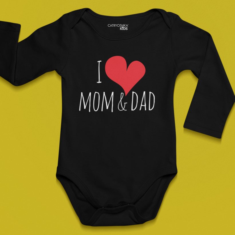 Body Copii cu Mesaj I Love Mom & Dad Negru