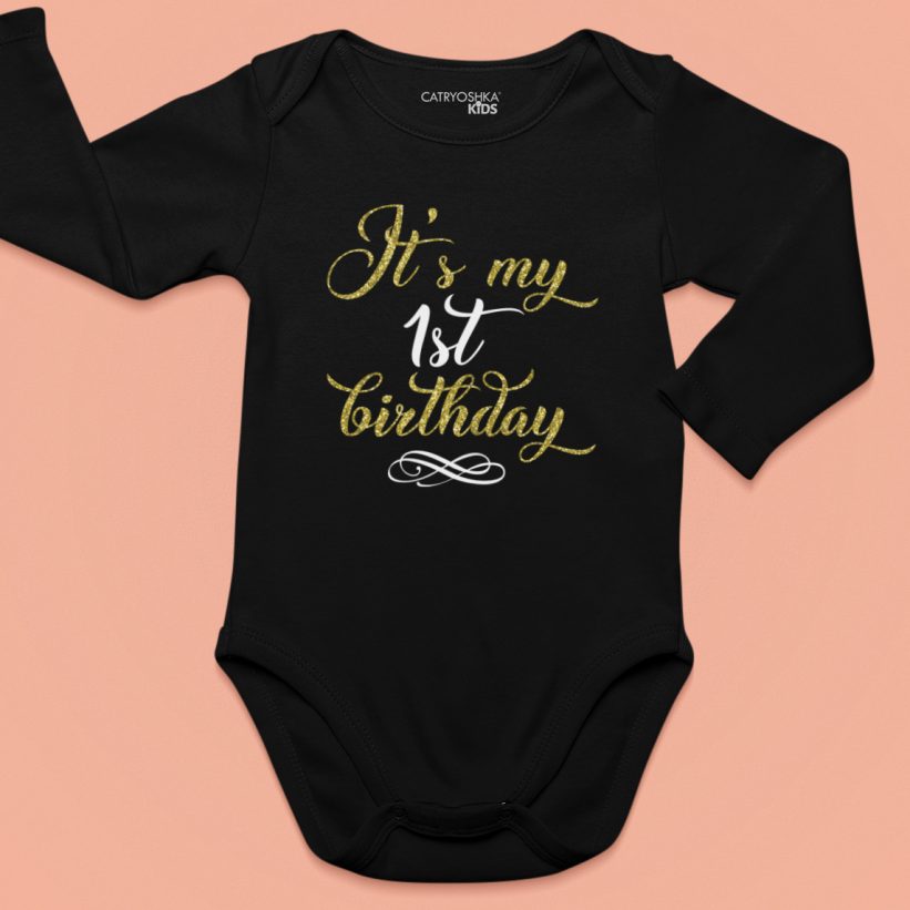 Body Mesaj It's My 1st Birthday Negru