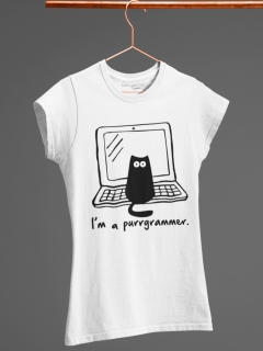 TRICOU CU PISICI IM A PURRGRAMMER ALB DETALIU 2