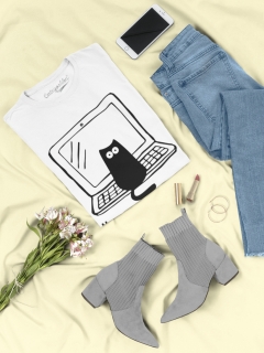 TRICOU CU PISICI IM A PURRGRAMMER ALB DETALIU