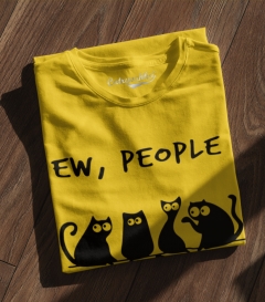 TRICOU CU PISICI EW PEOPLE GALBEN DETALIU 2