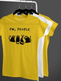 TRICOU CU PISICI EW PEOPLE GALBEN DETALIU