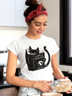 TRICOU CU PISICI WORLD DOMINATION FOR CATS ALB