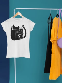 TRICOU CU PISICI WORLD DOMINATION FOR CATS ALB DETALIU 2
